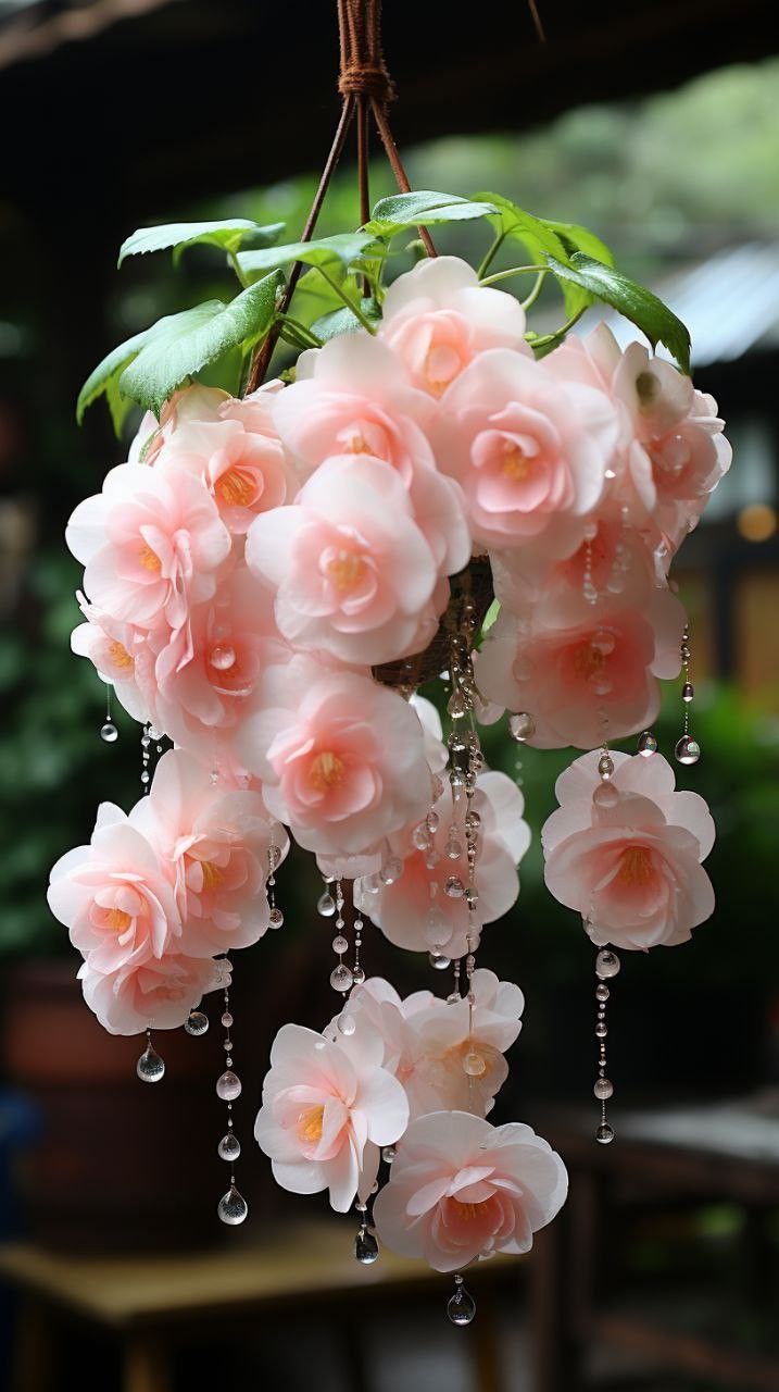 weeping begonia cascading flowers hanging basket garden, India
